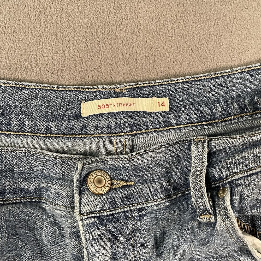 Levis 505 Jeans Womens Sz 14 Blue Straight Denim High Rise Stretch Medium Wash - Picture 5 of 10